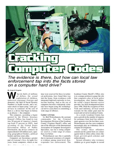 Opening page of Cracking Computer Codes by Sergio Kopelev, Law Enforcement Technology, January 2000